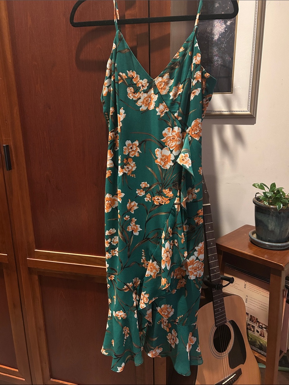 Bardot Green Floral Wrap Midi Dress